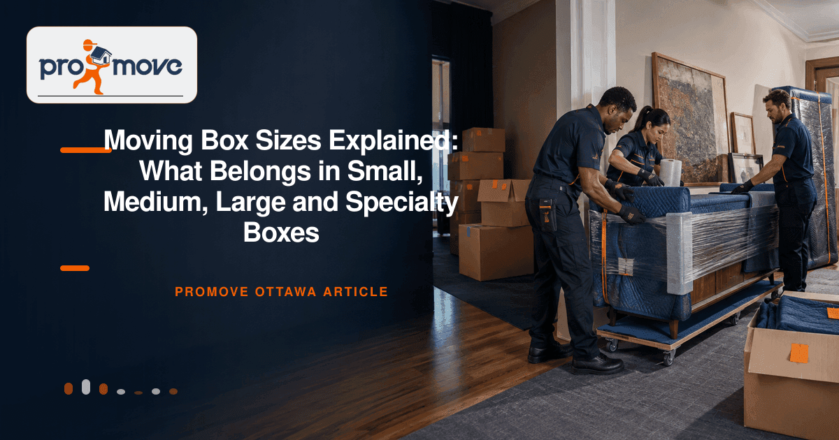Moving Box Sizes Explained: What Belongs in Small, Medium, Large and Specialty Boxes, ProMove Ottawa featured guide image