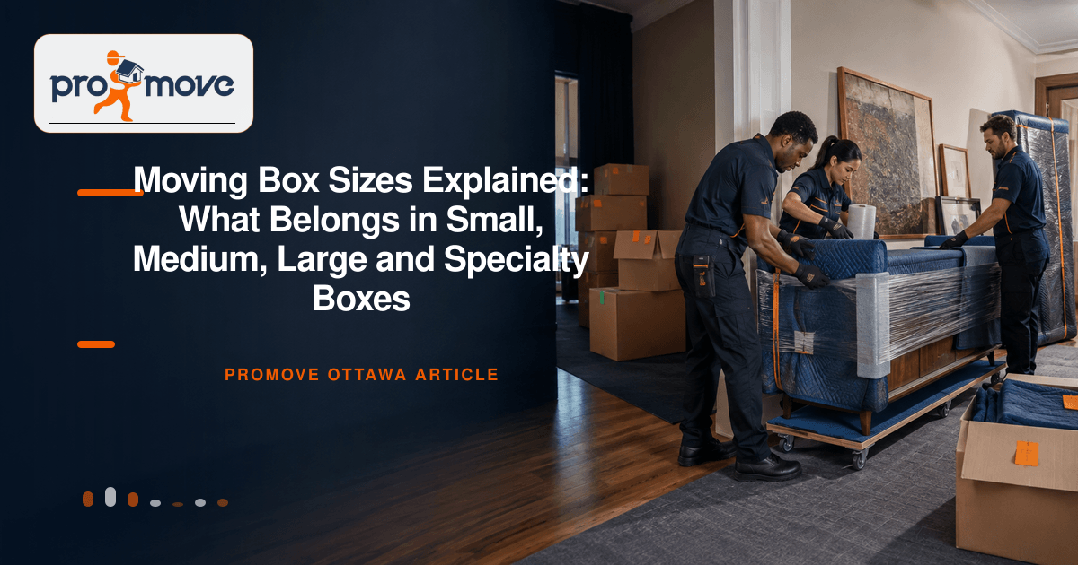 Moving Box Sizes Explained: What Belongs in Small, Medium, Large and Specialty Boxes, ProMove Ottawa featured guide image